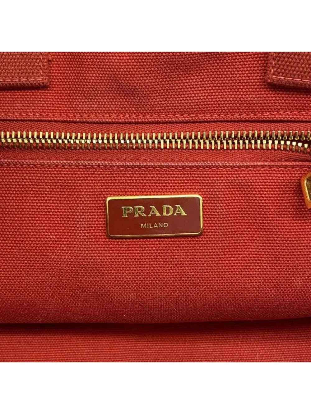 Prada Tote Canapa Canvas Red Gold
